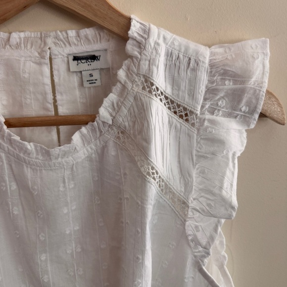 J Crew Factory White Flutter Sleeve Clip Dot Cotton Womens Size S Blouse - Picture 11 of 12